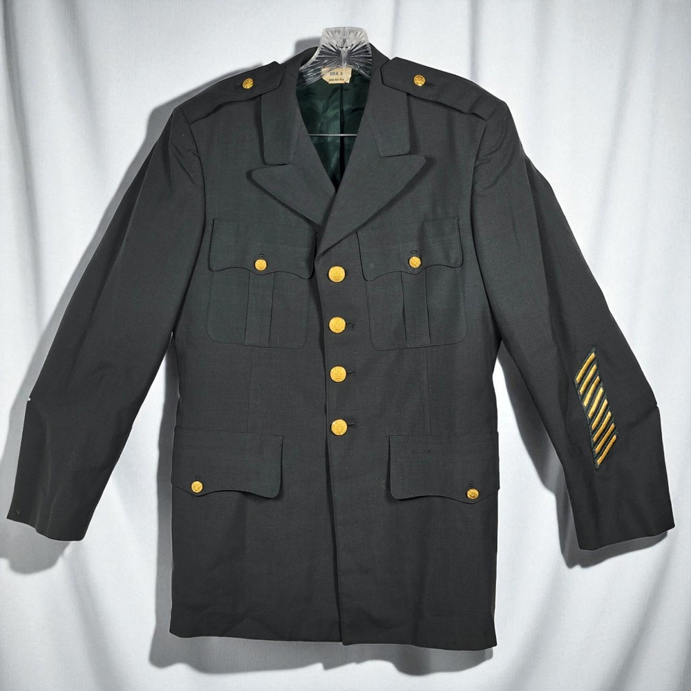 VTG US Army Uniform Jacket Military Coat Gold Buttons 3‎ Stripe Men Regular 38